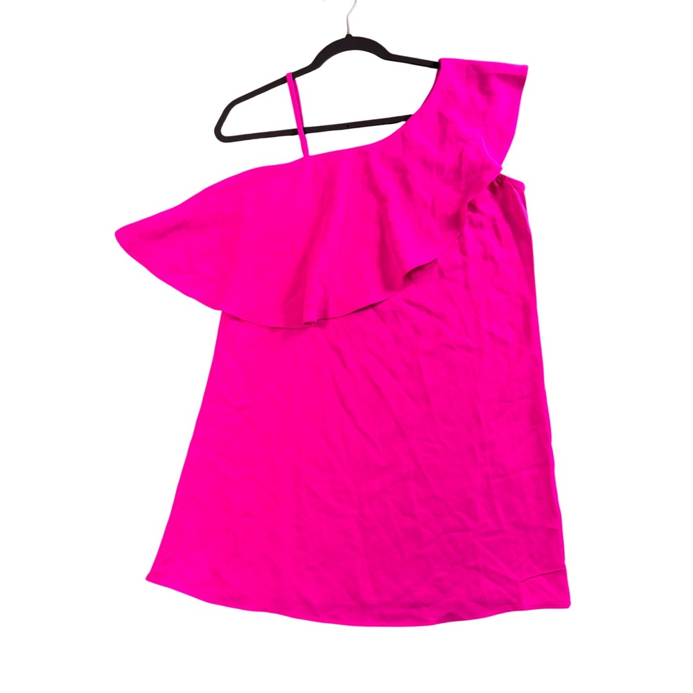 Y2K Barbiecore One Shoulder Ruffle Top S Hot Pink Coquette Asymmetrical‎ Party